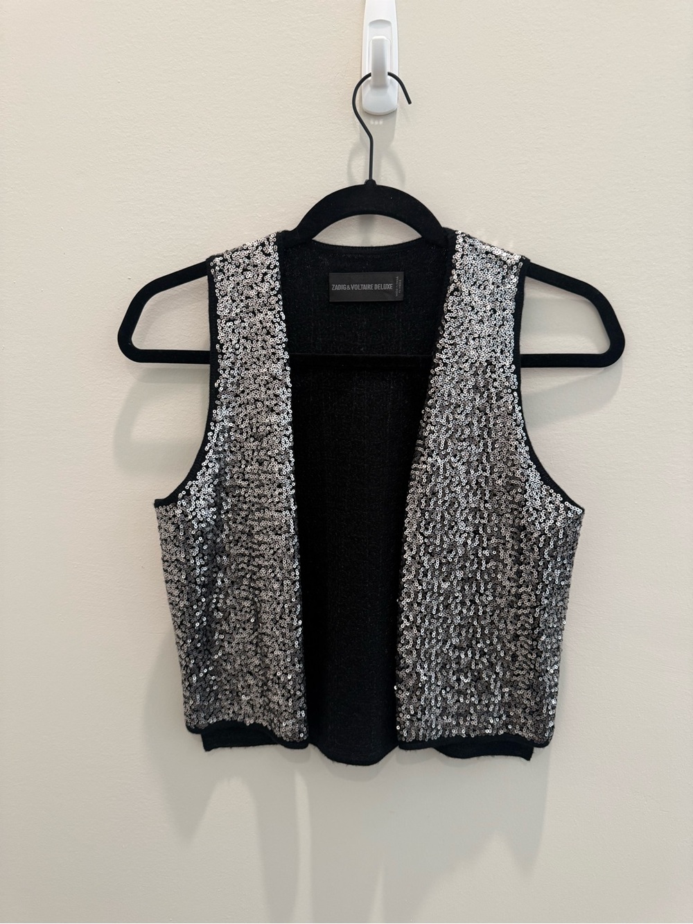 NWT Zadig & Voltaire Sequin Open Front Vest in Silver - Size S